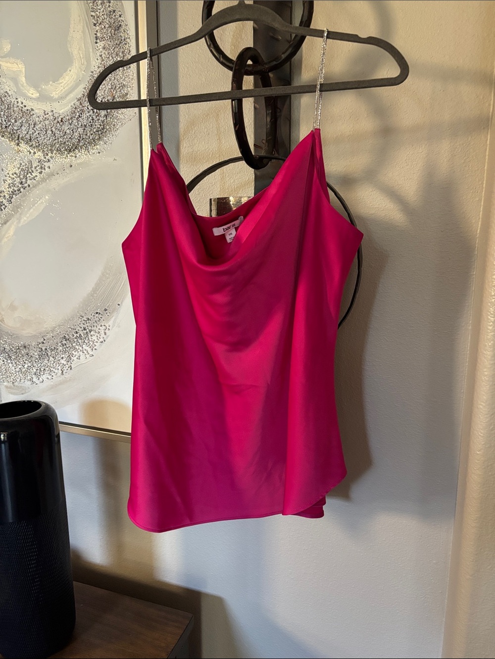bar111 nwt  Fuchsia Satin Cowl Neck Camisole with Rhinestone Straps